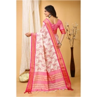 Generic Women's Soft Cotton Silk Printed Saree With Unstitched Blouse 5.5Mtr (Pink) - Pink