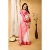 Generic Women's Soft Cotton Silk Printed Saree With Unstitched Blouse 5.5Mtr (Pink) - Pink