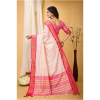 Generic Women's Soft Cotton Silk Printed Saree With Unstitched Blouse 5.5Mtr (Pink) - Pink