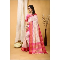 Generic Women's Soft Cotton Silk Printed Saree With Unstitched Blouse 5.5Mtr (Pink) - Pink