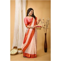 Generic Women's Soft Cotton Silk Printed Saree With Unstitched Blouse 5.5Mtr (Red) - Red