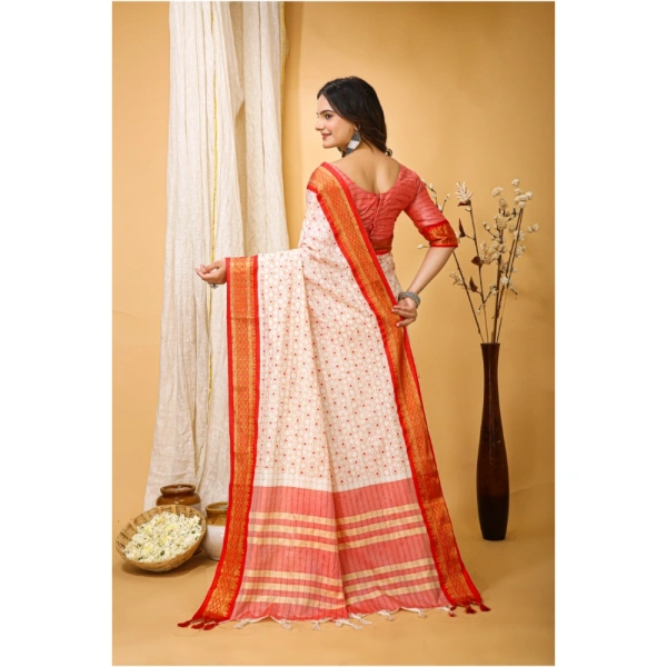 Generic Women's Soft Cotton Silk Printed Saree With Unstitched Blouse 5.5Mtr (Red) - Red
