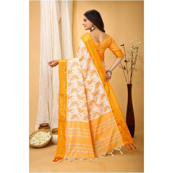 Generic Women's Soft Cotton Silk Printed Saree With Unstitched Blouse 5.5Mtr (Yellow) - Yellow