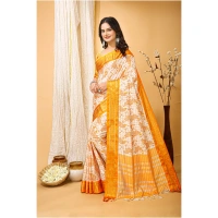 Generic Women's Soft Cotton Silk Printed Saree With Unstitched Blouse 5.5Mtr (Yellow) - Yellow