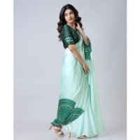 Women's Soft Crepe Silk Printed Ready To Wear Saree With Unstitched Blouse 5.5Mtr (Green)