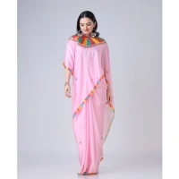 Women's Soft Crepe Silk Printed Ready To Wear Saree With Unstitched Blouse 5.5Mtr (Pink)