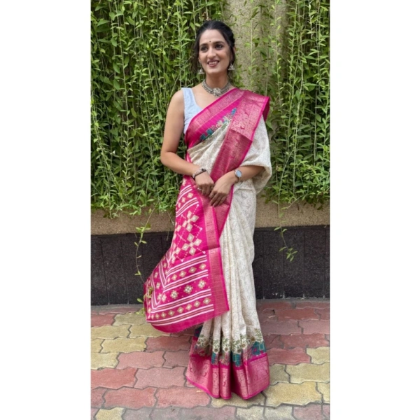 Generic Women's Soft Dola Cotton Kalamkari Printed Saree With Unstitched Blouse 5.5Mtr (White) - White