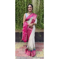 Generic Women's Soft Dola Cotton Kalamkari Printed Saree With Unstitched Blouse 5.5Mtr (White) - White