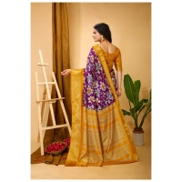 Generic Women's Soft Dola Cotton Kalamkari Printed Saree With Unstitched Blouse 5.5Mtr (Purple) - Purple