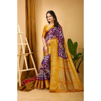 Generic Women's Soft Dola Cotton Kalamkari Printed Saree With Unstitched Blouse 5.5Mtr (Purple) - Purple