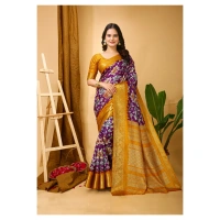 Generic Women's Soft Dola Cotton Kalamkari Printed Saree With Unstitched Blouse 5.5Mtr (Purple) - Purple