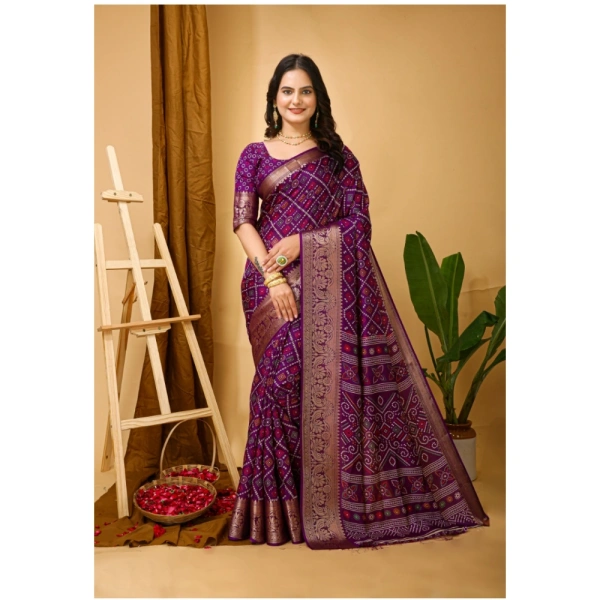 Generic Women's Soft Dola Cotton Kalamkari Printed Saree With Unstitched Blouse 5.5Mtr (Purple) - Purple