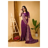 Generic Women's Soft Dola Cotton Kalamkari Printed Saree With Unstitched Blouse 5.5Mtr (Purple) - Purple