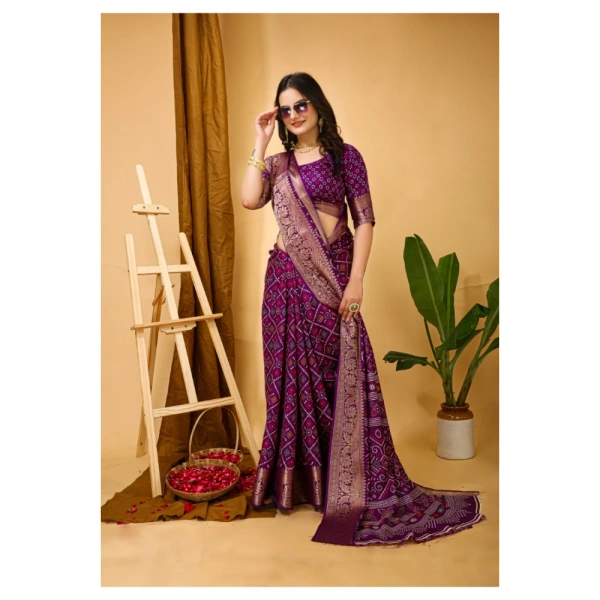 Generic Women's Soft Dola Cotton Kalamkari Printed Saree With Unstitched Blouse 5.5Mtr (Purple) - Purple