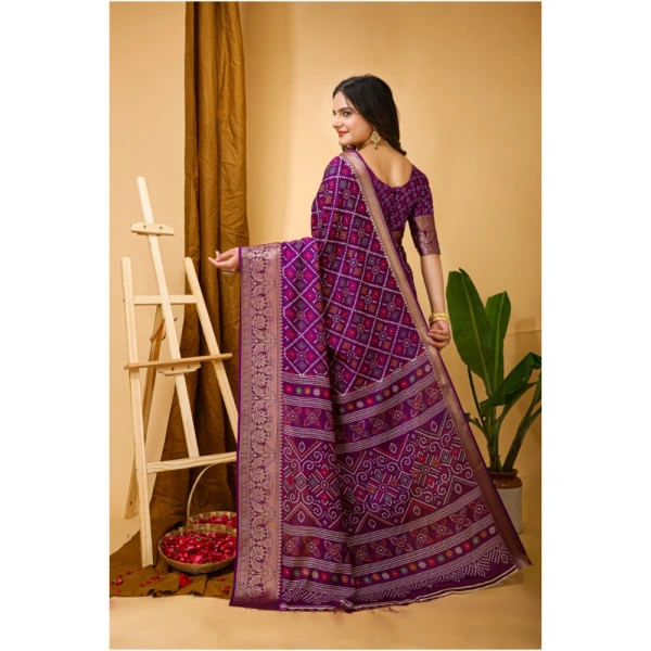 Generic Women's Soft Dola Cotton Kalamkari Printed Saree With Unstitched Blouse 5.5Mtr (Purple) - Purple