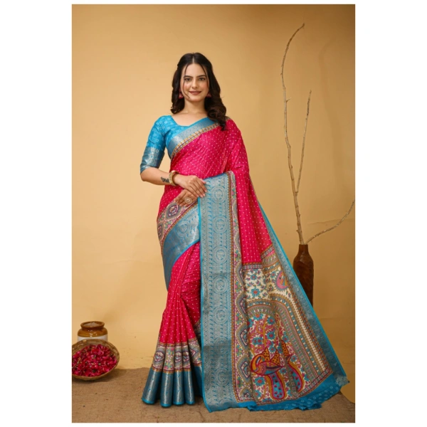 Generic Women's Soft Dola Cotton Kalamkari Printed Saree With Unstitched Blouse 5.5Mtr (Pink) - Pink