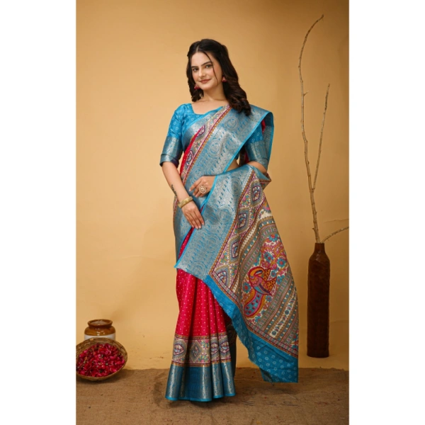 Generic Women's Soft Dola Cotton Kalamkari Printed Saree With Unstitched Blouse 5.5Mtr (Pink) - Pink