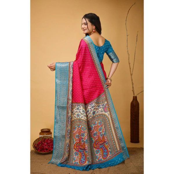 Generic Women's Soft Dola Cotton Kalamkari Printed Saree With Unstitched Blouse 5.5Mtr (Pink) - Pink