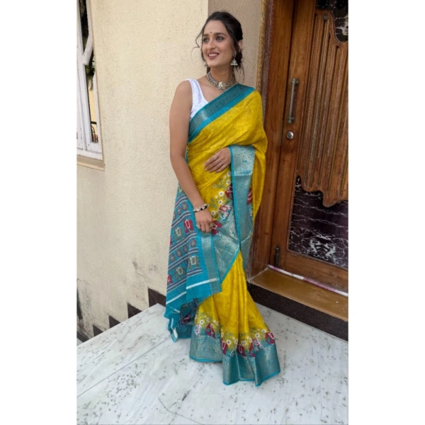 Generic Women's Soft Dola Cotton Kalamkari Printed Saree With Unstitched Blouse 5.5Mtr (Mustard) - Mustard