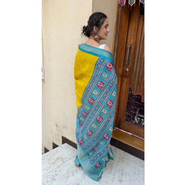 Generic Women's Soft Dola Cotton Kalamkari Printed Saree With Unstitched Blouse 5.5Mtr (Mustard) - Mustard