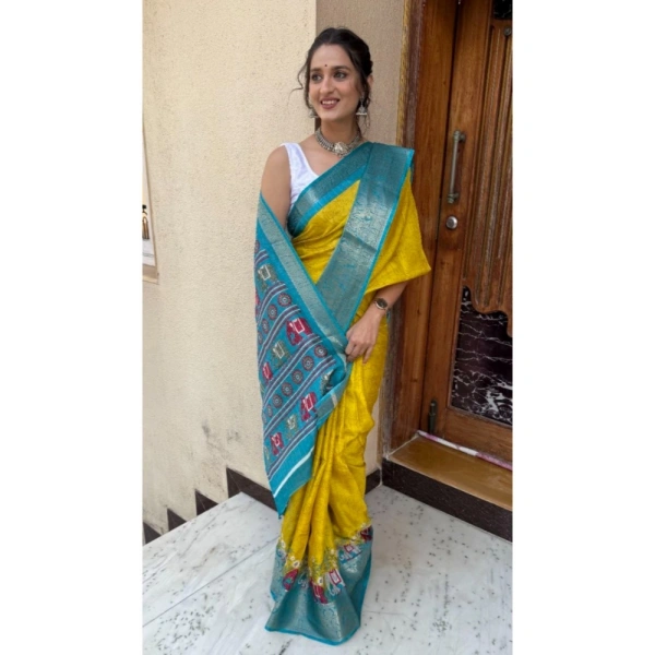 Generic Women's Soft Dola Cotton Kalamkari Printed Saree With Unstitched Blouse 5.5Mtr (Mustard) - Mustard