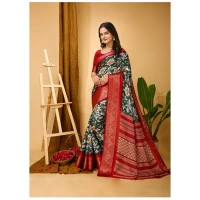 Generic Women's Soft Dola Cotton Kalamkari Printed Saree With Unstitched Blouse 5.5Mtr (Green) - Green