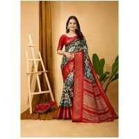 Generic Women's Soft Dola Cotton Kalamkari Printed Saree With Unstitched Blouse 5.5Mtr (Green) - Green