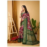 Generic Women's Soft Dola Cotton Kalamkari Printed Saree With Unstitched Blouse 5.5Mtr (Maroon) - Maroon