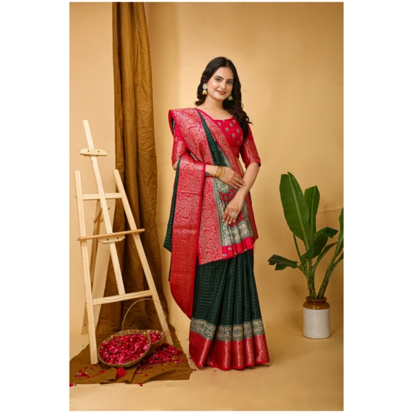 Generic Women's Soft Dola Cotton Kalamkari Printed Saree With Unstitched Blouse 5.5Mtr (B.Green) - B.Green