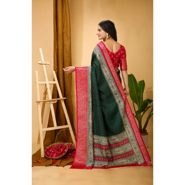 Generic Women's Soft Dola Cotton Kalamkari Printed Saree With Unstitched Blouse 5.5Mtr (B.Green) - B.Green