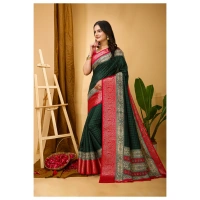 Generic Women's Soft Dola Cotton Kalamkari Printed Saree With Unstitched Blouse 5.5Mtr (B.Green) - B.Green