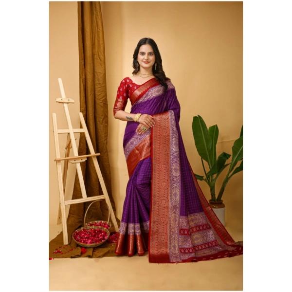 Generic Women's Soft Dola Cotton Kalamkari Printed Saree With Unstitched Blouse 5.5Mtr (Purple) - Purple