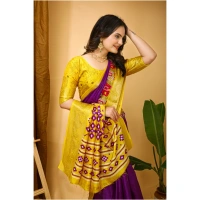 Generic Women's Soft Dola Cotton Kalamkari Printed Saree With Unstitched Blouse 5.5Mtr (Purple) - Purple