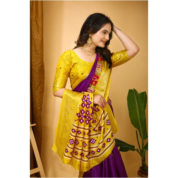 Generic Women's Soft Dola Cotton Kalamkari Printed Saree With Unstitched Blouse 5.5Mtr (Purple) - Purple