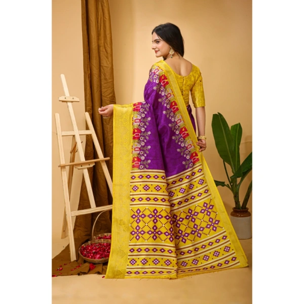 Generic Women's Soft Dola Cotton Kalamkari Printed Saree With Unstitched Blouse 5.5Mtr (Purple) - Purple