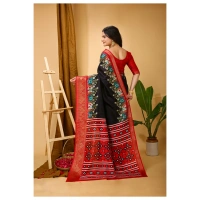 Generic Women's Soft Dola Cotton Kalamkari Printed Saree With Unstitched Blouse 5.5Mtr (Black) - Black