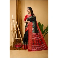 Generic Women's Soft Dola Cotton Kalamkari Printed Saree With Unstitched Blouse 5.5Mtr (Black) - Black