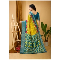 Generic Women's Soft Dola Cotton Kalamkari Printed Saree With Unstitched Blouse 5.5Mtr (Yellow) - Yellow