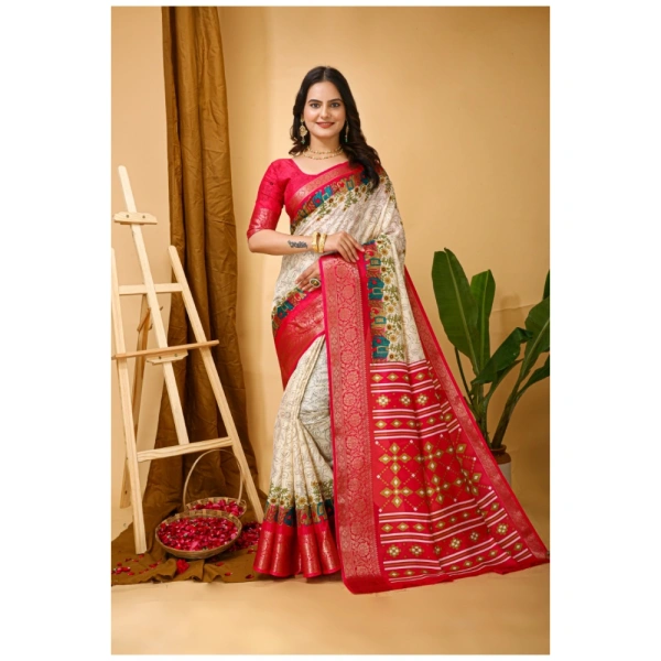 Generic Women's Soft Dola Cotton Kalamkari Printed Saree With Unstitched Blouse 5.5Mtr (White) - White