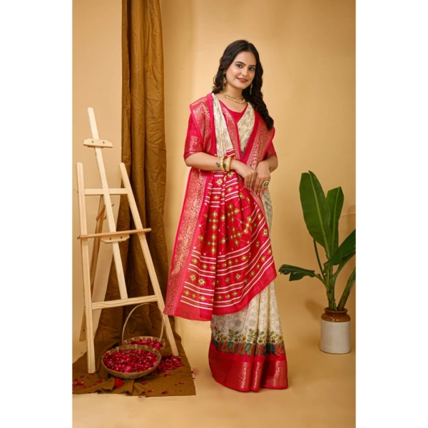 Generic Women's Soft Dola Cotton Kalamkari Printed Saree With Unstitched Blouse 5.5Mtr (White) - White