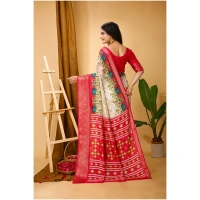 Generic Women's Soft Dola Cotton Kalamkari Printed Saree With Unstitched Blouse 5.5Mtr (White) - White