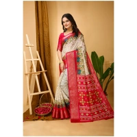 Generic Women's Soft Dola Cotton Kalamkari Printed Saree With Unstitched Blouse 5.5Mtr (White) - White
