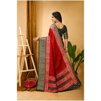 Generic Women's Soft Dola Cotton Kalamkari Printed Saree With Unstitched Blouse 5.5Mtr (Red) - Red