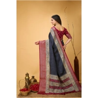 Generic Women's Soft Dola Cotton Kalamkari Printed Saree With Unstitched Blouse 5.5Mtr (Grey) - Grey