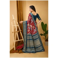 Generic Women's Soft Dola Cotton Kalamkari Printed Saree With Unstitched Blouse 5.5Mtr (Red) - Red