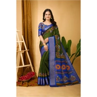 Generic Women's Soft Dola Cotton Kalamkari Printed Saree With Unstitched Blouse 5.5Mtr (Mehendi) - Mehendi