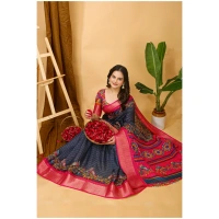 Generic Women's Soft Dola Cotton Kalamkari Printed Saree With Unstitched Blouse 5.5Mtr (Grey) - Grey