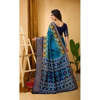 Generic Women's Soft Dola Cotton Kalamkari Printed Saree With Unstitched Blouse 5.5Mtr (Blue) - Blue