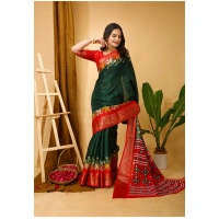 Generic Women's Soft Dola Cotton Kalamkari Printed Saree With Unstitched Blouse 5.5Mtr (Green) - Green