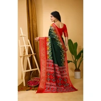 Generic Women's Soft Dola Cotton Kalamkari Printed Saree With Unstitched Blouse 5.5Mtr (Green) - Green